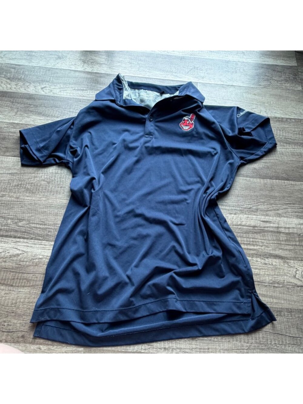 Columbia Navy Polo Shirt M With Cleveland Indians Logo Short Sleeve Mens